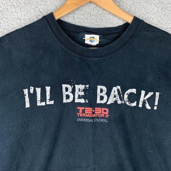 Vintage Terminator 2 I’ll Be Back T-shirt Men’s L Black T2 3D Universal Studios - Picture 2 of 8